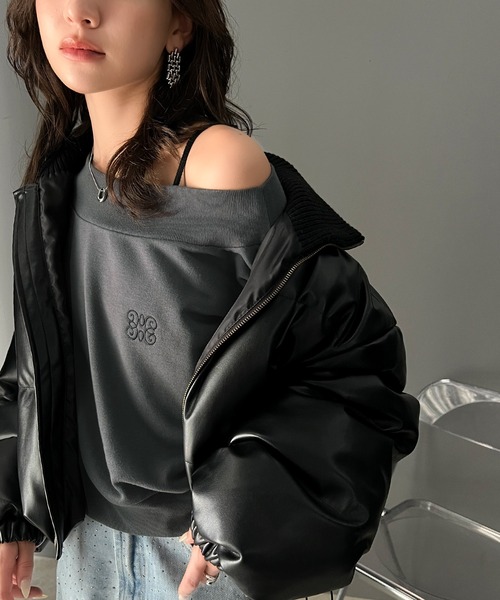 mily bilet（ミウィビレット）の「【mily bilet】大人肌見せヘルシースタイル。サイドレースアップ胸刺繍オフショルダースウェット（スウェット・レディース・オートミール/ピンク/杢グレー/チャコールグレー・X-LARGE/MEDIUM/LARGE/SMALL）」の17枚目の写真