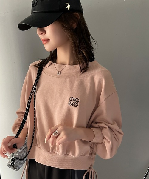 mily bilet（ミウィビレット）の「【mily bilet】大人肌見せヘルシースタイル。サイドレースアップ胸刺繍オフショルダースウェット（スウェット・レディース・オートミール/ピンク/杢グレー/チャコールグレー・X-LARGE/MEDIUM/LARGE/SMALL）」の11枚目の写真