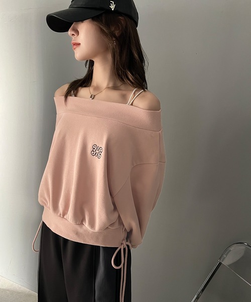 mily bilet（ミウィビレット）の「【mily bilet】大人肌見せヘルシースタイル。サイドレースアップ胸刺繍オフショルダースウェット（スウェット・レディース・オートミール/ピンク/杢グレー/チャコールグレー・X-LARGE/MEDIUM/LARGE/SMALL）」の9枚目の写真