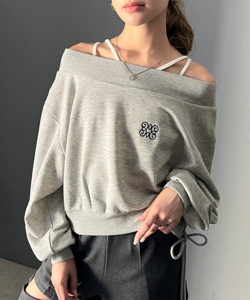 mily bilet（ミウィビレット）の「【mily bilet】大人肌見せヘルシースタイル。サイドレースアップ胸刺繍オフショルダースウェット（スウェット・レディース・オートミール/ピンク/杢グレー/チャコールグレー・X-LARGE/MEDIUM/LARGE/SMALL）」の22枚目の写真