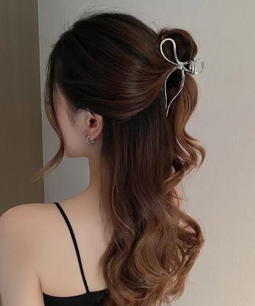 セール】メタルリボンヘアクリップ（バレッタ/ヘアクリップ