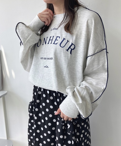 AS KNOW AS plus（アズノゥアズプラス）の「◇配色ロゴビッグサイズロンT（Tシャツ/カットソー・レディース・モカ/オートミール/スミクロ・FREE）」の3枚目の写真