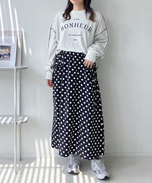 AS KNOW AS plus（アズノゥアズプラス）の「◇配色ロゴビッグサイズロンT（Tシャツ/カットソー・レディース・モカ/オートミール/スミクロ・FREE）」の9枚目の写真