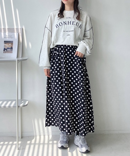 AS KNOW AS plus（アズノゥアズプラス）の「◇配色ロゴビッグサイズロンT（Tシャツ/カットソー・レディース・モカ/オートミール/スミクロ・FREE）」の10枚目の写真