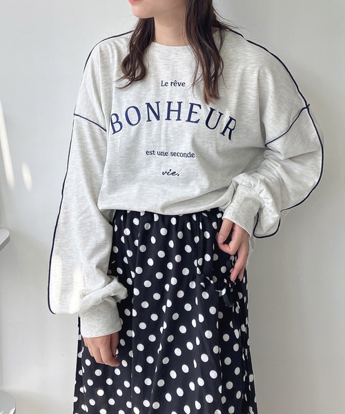 AS KNOW AS plus（アズノゥアズプラス）の「◇配色ロゴビッグサイズロンT（Tシャツ/カットソー・レディース・モカ/オートミール/スミクロ・FREE）」の5枚目の写真