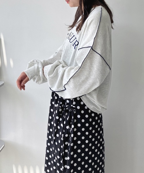 AS KNOW AS plus（アズノゥアズプラス）の「◇配色ロゴビッグサイズロンT（Tシャツ/カットソー・レディース・モカ/オートミール/スミクロ・FREE）」の7枚目の写真