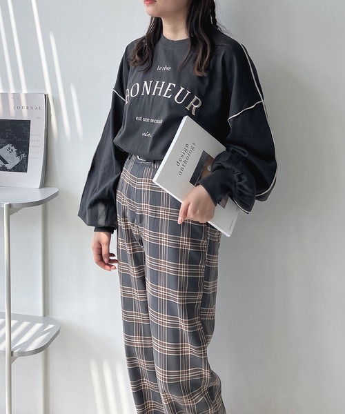 AS KNOW AS plus（アズノゥアズプラス）の「◇配色ロゴビッグサイズロンT（Tシャツ/カットソー・レディース・モカ/オートミール/スミクロ・FREE）」の15枚目の写真