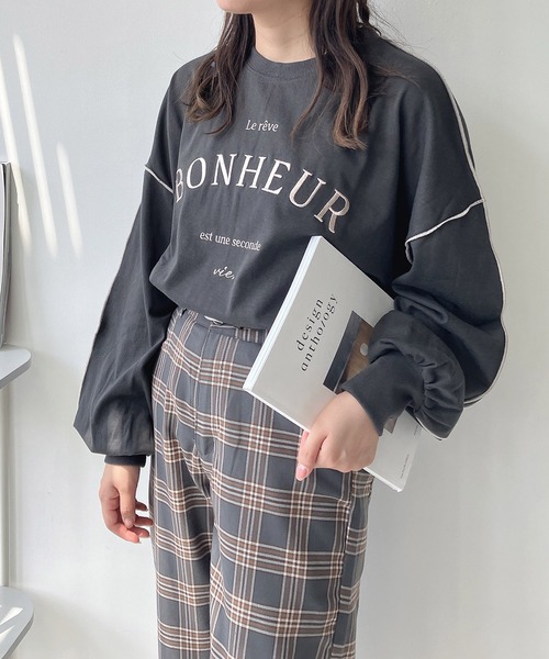 AS KNOW AS plus（アズノゥアズプラス）の「◇配色ロゴビッグサイズロンT（Tシャツ/カットソー・レディース・モカ/オートミール/スミクロ・FREE）」の14枚目の写真