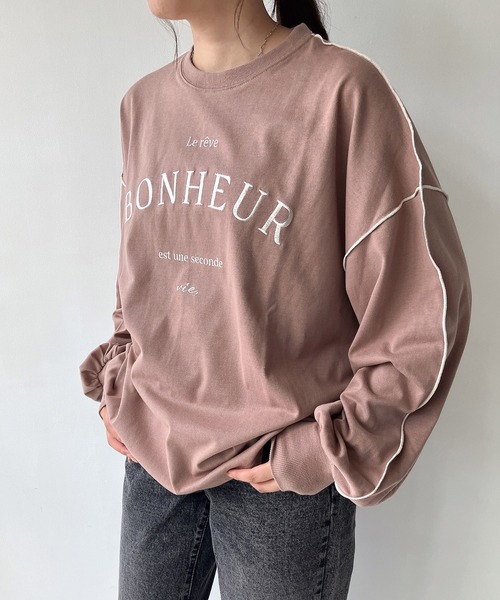 AS KNOW AS plus（アズノゥアズプラス）の「◇配色ロゴビッグサイズロンT（Tシャツ/カットソー・レディース・モカ/オートミール/スミクロ・FREE）」の22枚目の写真