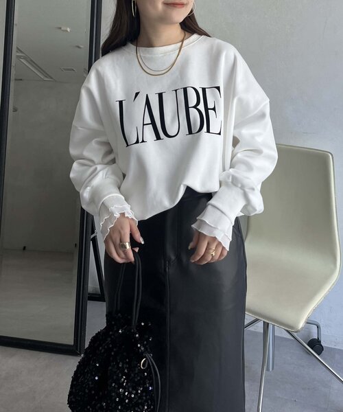 prose verse（プロズヴェール）の「【L'AUBE】プリーツフリルスリーブロゴトップス（Tシャツ/カットソー・レディース・オフホワイト/ブラック・MEDIUM）」の5枚目の写真