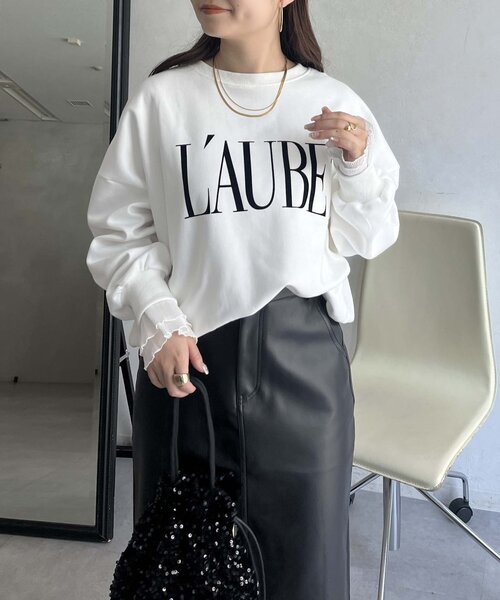 prose verse（プロズヴェール）の「【L'AUBE】プリーツフリルスリーブロゴトップス（Tシャツ/カットソー・レディース・オフホワイト/ブラック・MEDIUM）」の7枚目の写真