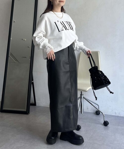 prose verse（プロズヴェール）の「【L'AUBE】プリーツフリルスリーブロゴトップス（Tシャツ/カットソー・レディース・オフホワイト/ブラック・MEDIUM）」の10枚目の写真