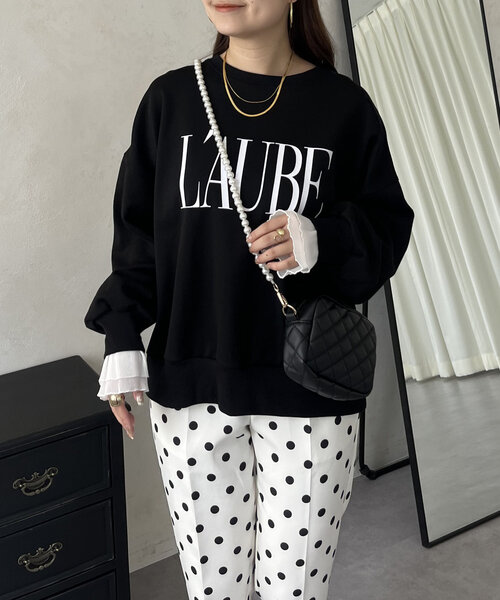 prose verse（プロズヴェール）の「【L'AUBE】プリーツフリルスリーブロゴトップス（Tシャツ/カットソー・レディース・オフホワイト/ブラック・MEDIUM）」の14枚目の写真