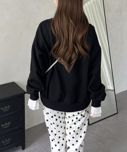 prose verse（プロズヴェール）の「【L'AUBE】プリーツフリルスリーブロゴトップス（Tシャツ/カットソー・レディース・オフホワイト/ブラック・MEDIUM）」の17枚目の写真
