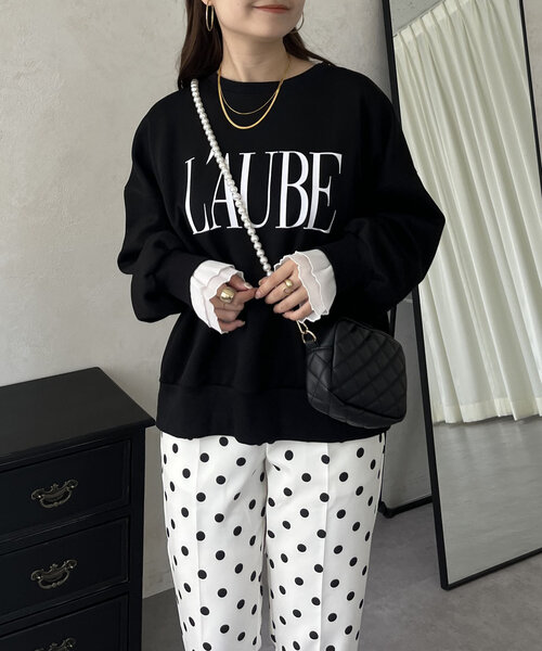 prose verse（プロズヴェール）の「【L'AUBE】プリーツフリルスリーブロゴトップス（Tシャツ/カットソー・レディース・オフホワイト/ブラック・MEDIUM）」の20枚目の写真