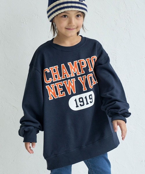 Champion(チャンピオン)の「【KIDS】【Champion】RUBBER PRINT CREW NECK SWEAT SHIRT(スウェット・キッズ・ネイビー/ライトグレー・140/130/150)」の1枚目の写真