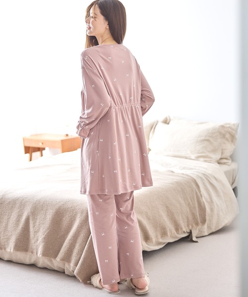 日本未入荷 YSO★リボンローズキャミ＆パンツパジャマセット T/Cスムースリボン柄パジャマ/ルームウェア 上下セット