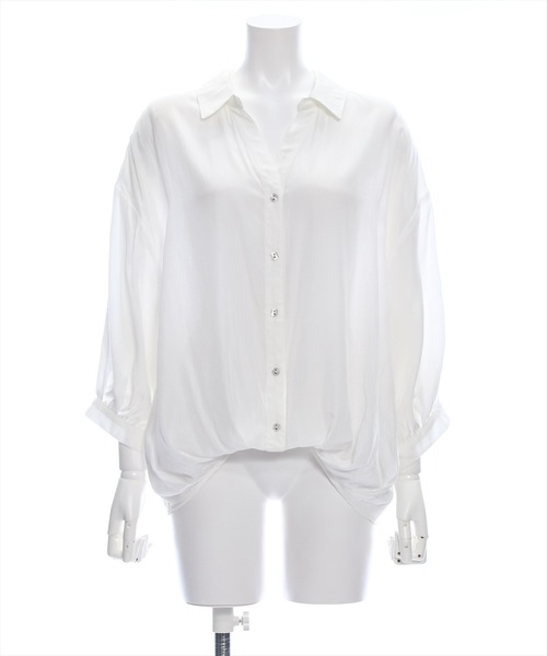 clear（クリア）の「バックスピンドル裾タックブラウス [シンプル可愛い ベーシック]≪再入荷≫（シャツ/ブラウス・レディース・サーモンピンク/グリーン/オフホワイト/ブラック/グレイッシュベージュ・F）」の9枚目の写真