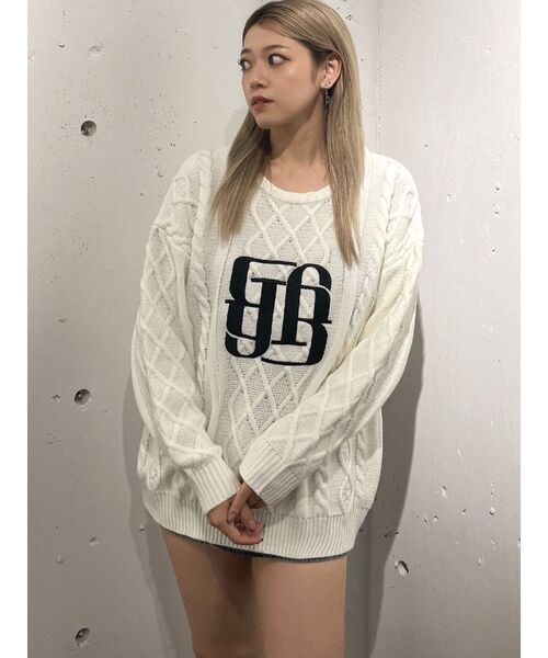 GYDA(ジェイダ)の「BIG GYGYロゴ刺繍ケーブルニットトップス(ニット/セーター・レディース・ピンク/オフホワイト/ブラック・FREE)」の13枚目の写真