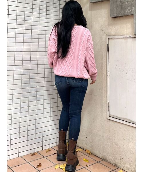 GYDA(ジェイダ)の「BIG GYGYロゴ刺繍ケーブルニットトップス(ニット/セーター・レディース・ピンク/オフホワイト/ブラック・FREE)」の20枚目の写真