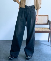 高身長 綿100%タックデニムワイドパンツ(トールサイズ)Essenave