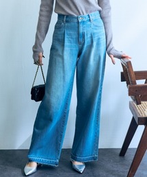高身長　綿100％タックデニムワイドパンツ（トールサイズ）Essenave