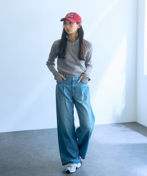 slattgir(スラットジール)の「高身長 綿100%タックデニムワイドパンツ(トールサイズ)Essenave(デニムパンツ・レディース・ライトブルー/ブラック系・64/67/70/73/76/80/84/88/96/104)」の21枚目の写真
