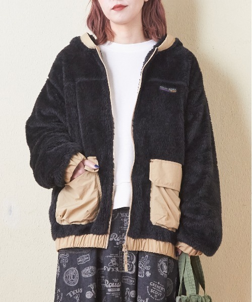 CUBE SUGAR(キューブシュガー)の「ソフトボアジップアップパーカージャケット(パーカー・レディース・ナチュラル/マルチ/ブラック/ネイビー/オレンジ・M)」の2枚目の写真