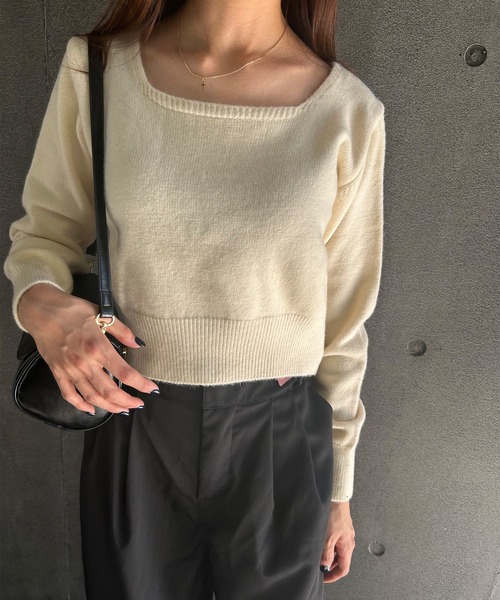 IRADOWL(アイラドール)の「スクエアカラーショート丈ニット(ニット/セーター・レディース・ベージュ/ブラウン系その他/アイボリー/グレー・FREE)」の2枚目の写真