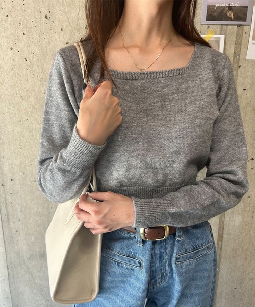 IRADOWL(アイラドール)の「スクエアカラーショート丈ニット(ニット/セーター・レディース・ベージュ/ブラウン系その他/アイボリー/グレー・FREE)」の8枚目の写真