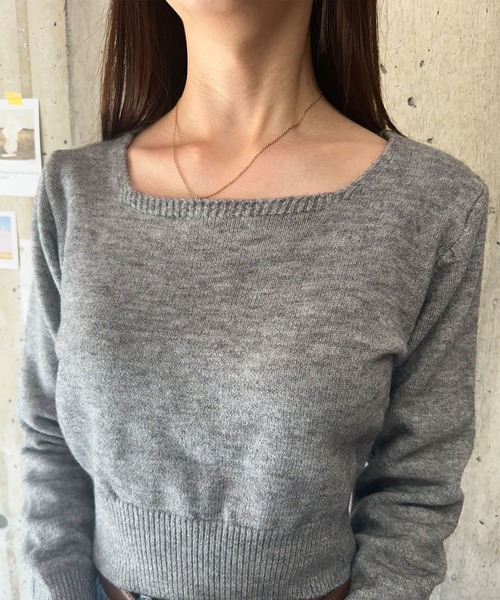 IRADOWL(アイラドール)の「スクエアカラーショート丈ニット(ニット/セーター・レディース・ベージュ/ブラウン系その他/アイボリー/グレー・FREE)」の10枚目の写真