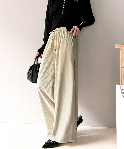 セール】暖かくスタイルアップ☆コーデュロイ素材ワイドイージーパンツ