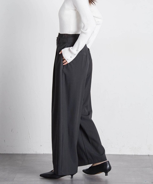 VICKY（ビッキー）の「【セットアップ対応】ストライプワイドパンツ≪手洗い可能≫（スラックス・レディース・ブラック系その他/グレー系その他・M）」の5枚目の写真