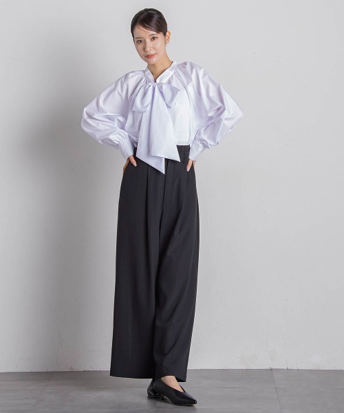 VICKY（ビッキー）の「【セットアップ対応】ストライプワイドパンツ≪手洗い可能≫（スラックス・レディース・ブラック系その他/グレー系その他・M）」の9枚目の写真