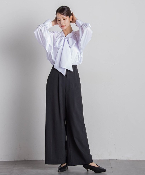 VICKY（ビッキー）の「【セットアップ対応】ストライプワイドパンツ≪手洗い可能≫（スラックス・レディース・ブラック系その他/グレー系その他・M）」の10枚目の写真