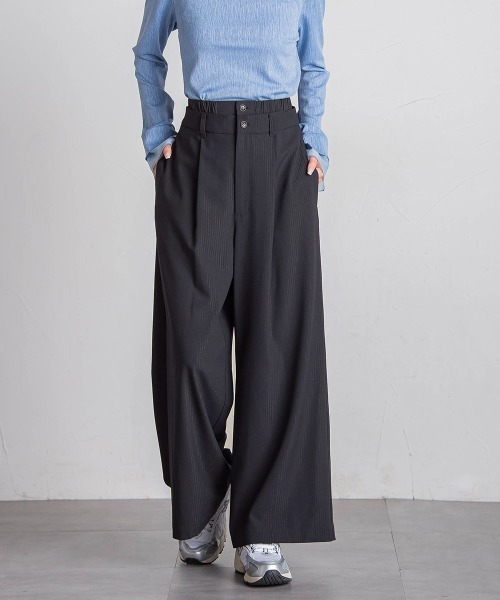 VICKY（ビッキー）の「【セットアップ対応】ストライプワイドパンツ≪手洗い可能≫（スラックス・レディース・ブラック系その他/グレー系その他・M）」の22枚目の写真