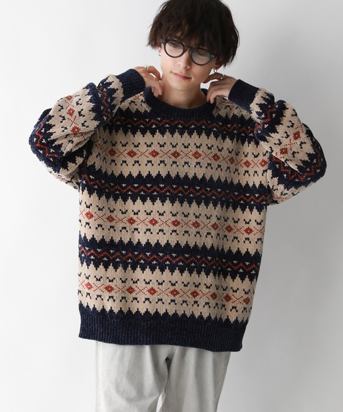 RAGEBLUE（レイジブルー）の「ノルディック柄/クルーネックモールニット（ニット/セーター・メンズ・ホワイト系その他/ベージュ系その他/グレー系その他・LARGE/MEDIUM）」の3枚目の写真