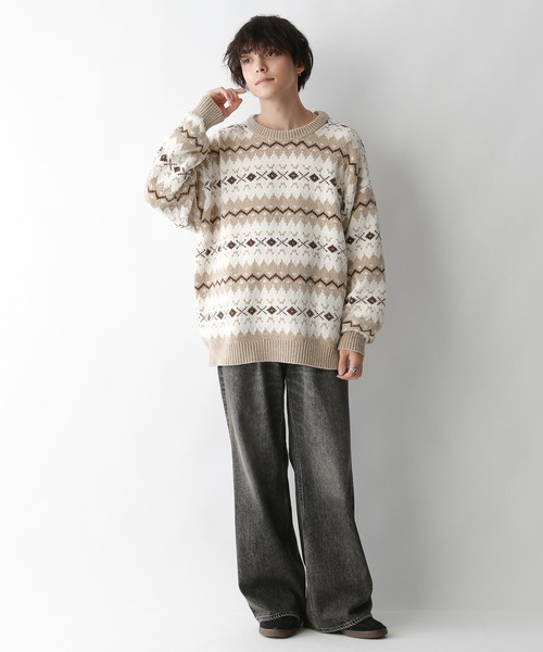 RAGEBLUE（レイジブルー）の「ノルディック柄/クルーネックモールニット（ニット/セーター・メンズ・ホワイト系その他/ベージュ系その他/グレー系その他・LARGE/MEDIUM）」の4枚目の写真