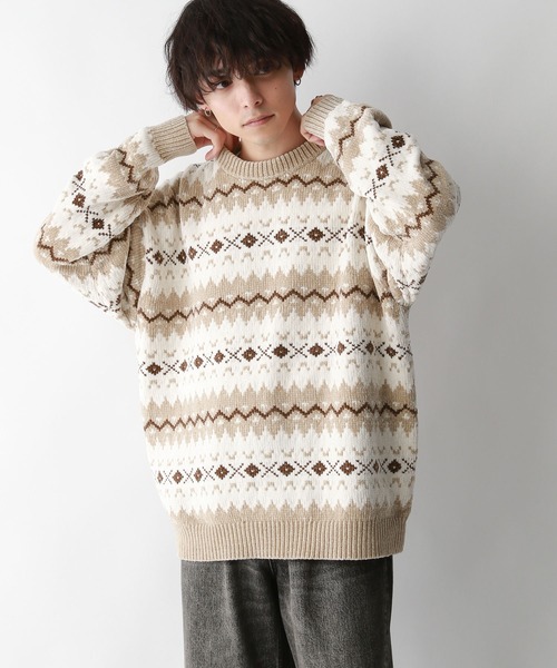 RAGEBLUE（レイジブルー）の「ノルディック柄/クルーネックモールニット（ニット/セーター・メンズ・ホワイト系その他/ベージュ系その他/グレー系その他・LARGE/MEDIUM）」の6枚目の写真