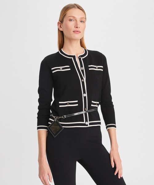 TORY BURCH(トリーバーチ)の「ケンドラ カーディガン(ニット/セーター・レディース・ブラック/クリーム/サンドベージュ・L/S/XS/XL/M/XXS)」の4枚目の写真