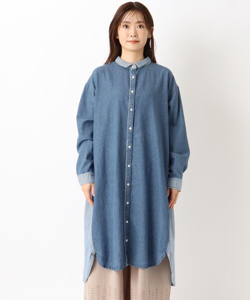 one'sterrace(ワンズテラス)の「デニム&ヒッコリー 前開きワンピース(ワンピース・レディース・ブルー系その他7/ネイビー系5・02)」の3枚目の写真