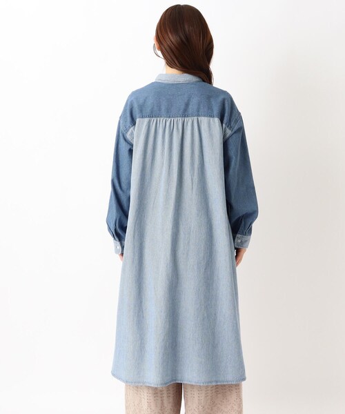 one'sterrace(ワンズテラス)の「デニム&ヒッコリー 前開きワンピース(ワンピース・レディース・ブルー系その他7/ネイビー系5・02)」の5枚目の写真