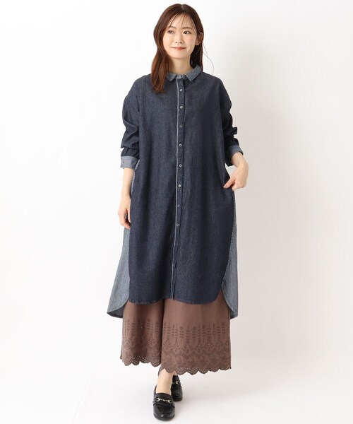 one'sterrace(ワンズテラス)の「デニム&ヒッコリー 前開きワンピース(ワンピース・レディース・ブルー系その他7/ネイビー系5・02)」の12枚目の写真