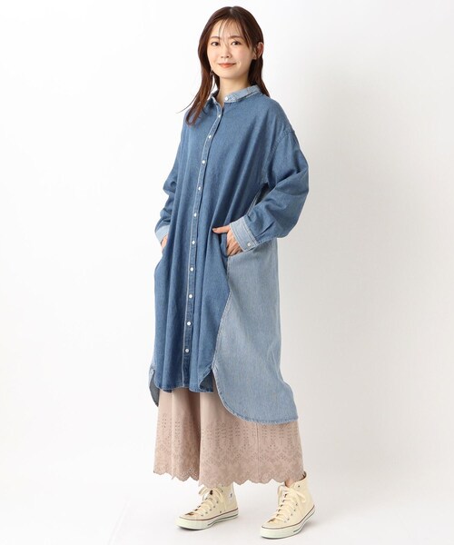 one'sterrace(ワンズテラス)の「デニム&ヒッコリー 前開きワンピース(ワンピース・レディース・ブルー系その他7/ネイビー系5・02)」の14枚目の写真