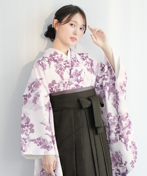 SOUBIEN袴4点（二尺袖着物/無地袴/襦袢/下帯） Ｌ　2尺5寸 SOUBIEN] ソウビエン 袴4点セット（二尺袖着物/無地袴/襦袢/下帯