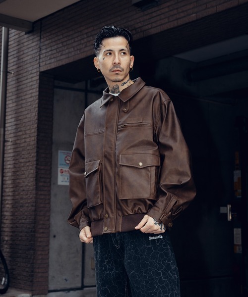Subciety（サブサエティ）の「Faded faux leather blouson（ブルゾン・メンズ・ブラウン/ブラック・X-LARGE/LARGE/MEDIUM/SMALL）」の7枚目の写真