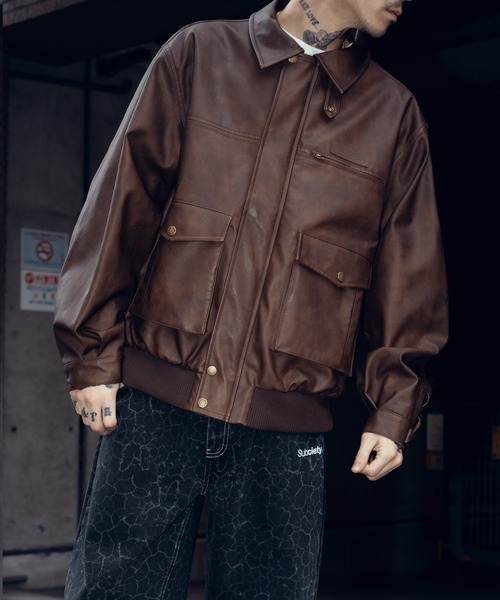 Subciety（サブサエティ）の「Faded faux leather blouson（ブルゾン・メンズ・ブラウン/ブラック・X-LARGE/LARGE/MEDIUM/SMALL）」の8枚目の写真