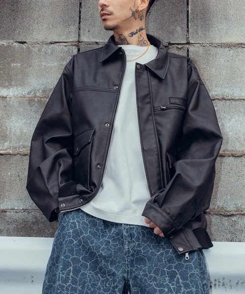 Subciety（サブサエティ）の「Faded faux leather blouson（ブルゾン・メンズ・ブラウン/ブラック・X-LARGE/LARGE/MEDIUM/SMALL）」の12枚目の写真