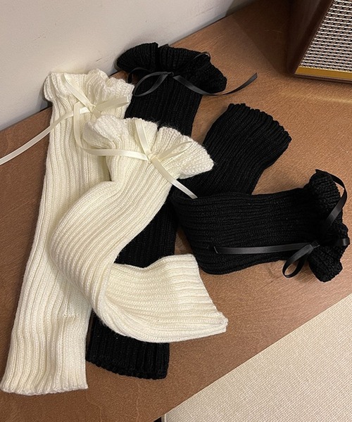 monepine/モネピネ/ホワイト フリル ショーツ&レッグウォーマー リボン付フリルリブレッグウォーマー（レッグウォーマー）｜leune