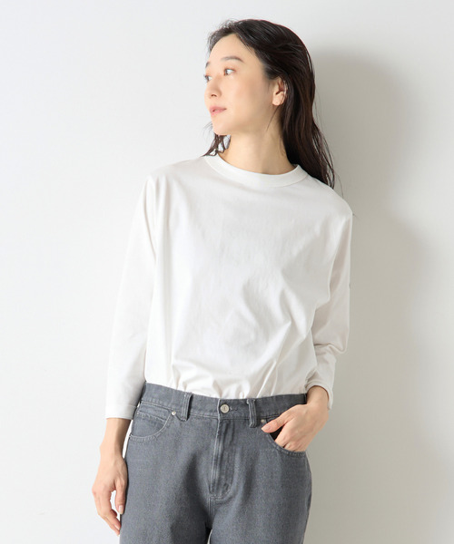 LOGEMENT DE CLAIRE(ロジュモンドクレール)の「《定番》クルーネックラウンドヘムプル(Tシャツ/カットソー・レディース・ブラック/グレイッシュベージュ/ホワイト×ブラック/オフホワイト・FREE)」の9枚目の写真